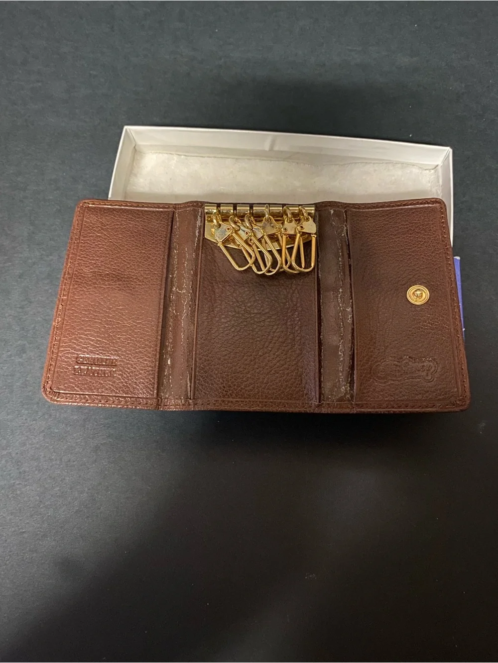 Disney Brown Pebble Leather Key & Card Holder with Mickey Outline